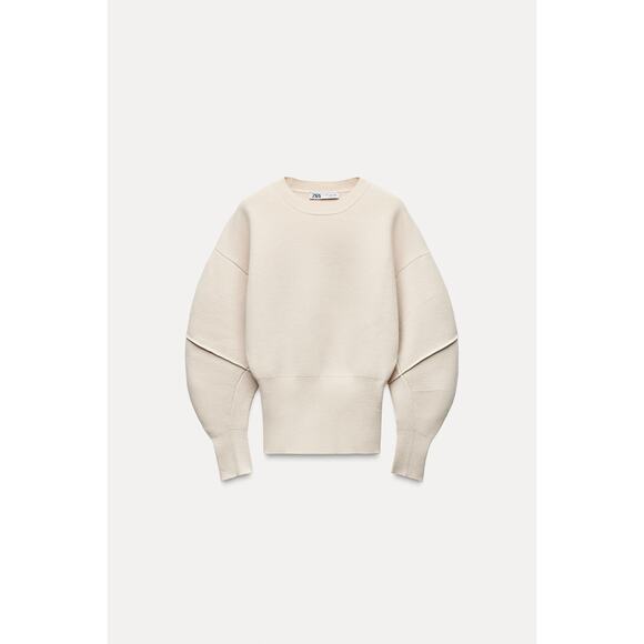 Zara Sweaters - Zara Cream Crewneck Cinched Waist Pullover Sweatshirt Size Small